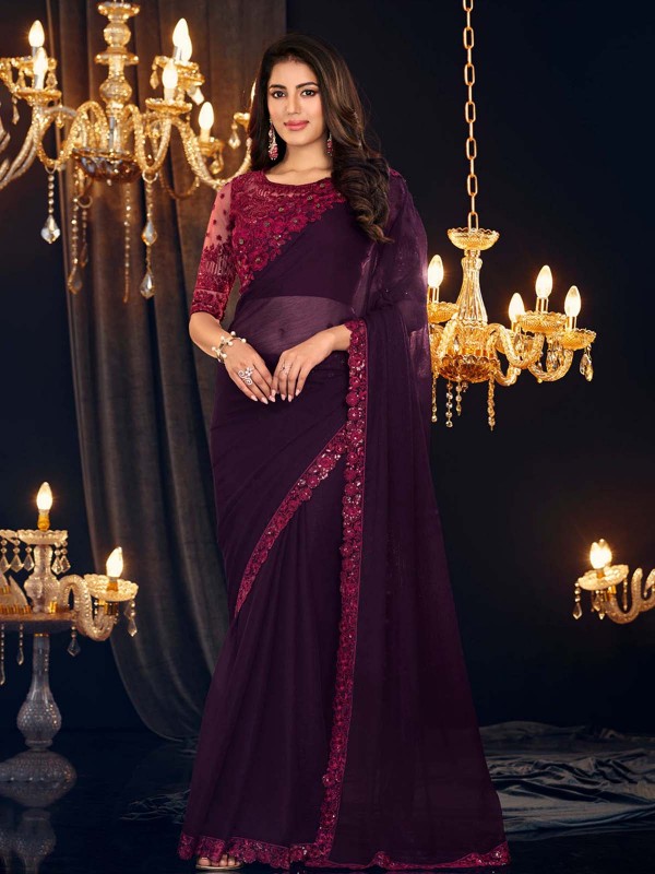 Deep Violet Shimmer Georgette Saree